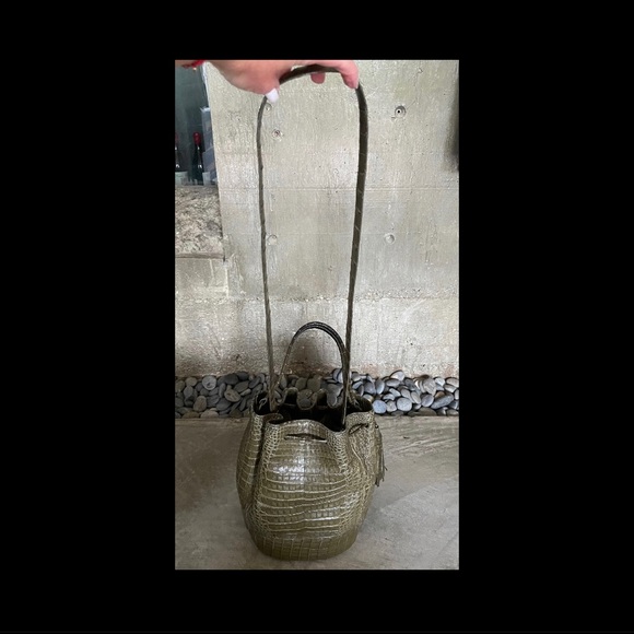 Nancy Gonzalez Caiman Tassel Army Green Bucket Bag - Picture 10 of 14